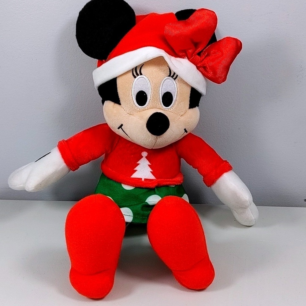 Disney Minnie Mouse Christmas Plush 14 inch Santa Hat Red Sweater Holiday Toy